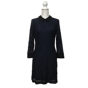 Tommy Hilfiger navy blue w/black collar and cuffs lace dress fully lined size 10
